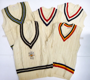Lot 19 - Group Lot Vintage Wool Cable Knit Cricket Vests - Surrey County w Princ