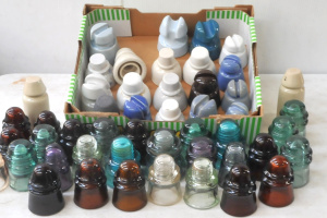 Lot 23 - 2 x Boxes of Vintage Porcelain & Glass Insulators Incl 1960s Japane