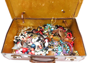 Lot 28 - Box of Mixed Costume Jewellery incl Bangles, Necklaces, Earrings, Brace