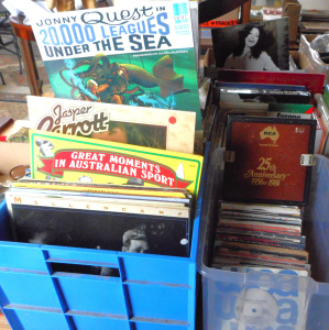 Lot 37 - 2 x Boxes Vinyl Records - LPs and 45rpm Singles - incl Popular, Comedy,