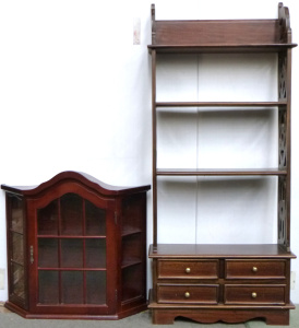 Lot 55 - 2 x pieces - Teak Victorian style shelf w Drawers to lower + small Vic