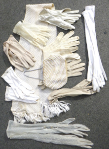 Lot 128 - Box lot of Ladies Vintage Cream and White Accessories inc, beaded bag,