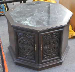 Lot 143 - Small Octagonal dark stained teak vintage style Side Table Cupboard -
