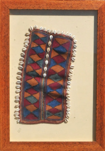 Lot 149 - Framed Tribal Embroidered Panel w Cowrie Shell Fringing - Approx 70cm