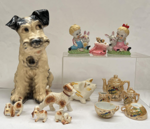 Lot 174 - Group mainly 1950s ceramic ornaments - dogs, boy & girl, piggy ba