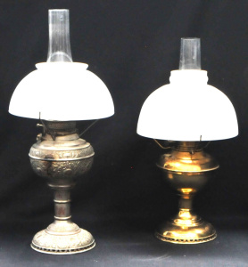 Lot 214 - 2 x Vintage Oil Lamps w Glass Shades incl The New Juno No2 & Mille