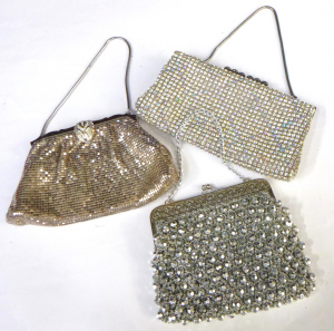 Lot 220 - 3 x Ladies Vintage bags inc, Whiting and Davis silver mesh, beaded Rhi