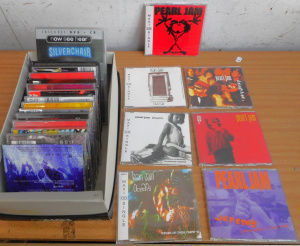 Lot 221 - Shoebox of Rock and Grunge CDs incl heaps Pearl Jam Single CDs, Pante