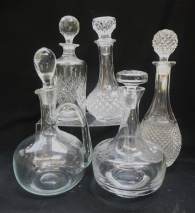 Lot 246 - 5 x Vintage Crystal & Glass Decanters inc, with cut designs, one w