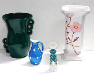 Lot 250 - 4 x Ceramics Inc Beswick Teal glazed Vase 20cm, Italian Vase Square V