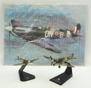 Lot 253 - 3 x Spitfire Aircraft items - 2 x Diecast models on stands inc 1-72 Sc