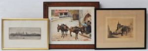 Lot 261 - 3 x Framed European Pictures - Willem Hopman Etching, signed watercolo