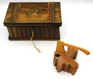 Lot 270 - 2 x Vintage wooden items inc Writing Box w inlaid lid - lockable &