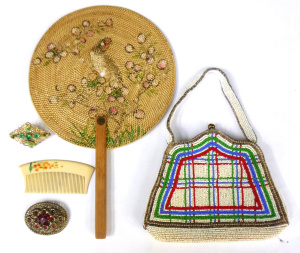 Lot 328 - Small lot of 1930s - 40s Ladies items inc, beaded bag, celluloid comb