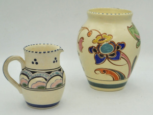 Lot 330 - 2 x Pieces 1930s Art Deco Honiton English pottery - Vase & Jug - b