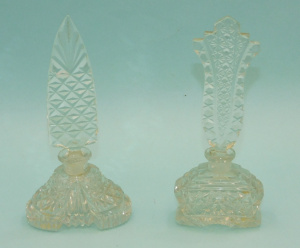 Lot 335 - 2 x Vintage Crystal perfume bottles with stoppers - both approx 16cm H