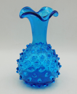 Lot 350 - Vintage Blue Hobnail Glass Vase, possibly Empoli - 19cm H