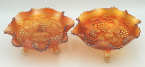 Lot 351 - Pair of Vintage Marigold Carnival Glass Bowls - Grape Pattern - Tri Fo