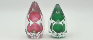 Lot 373 - 2 x Wedgwood Faceted Galaxy Glass Paperweights - Green & Pink 9