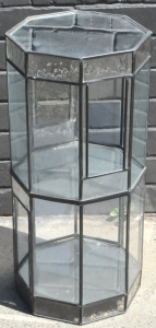 Lot 8 - Two Tier Leadlight Glass Pedestal w interior Shelf - Approx 66cm H