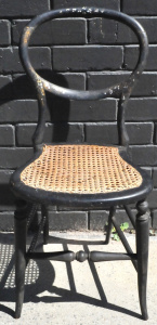 Lot 10 - Dainty Victorian Black Lacquer side Chair - Hpainted Gilding & Inla