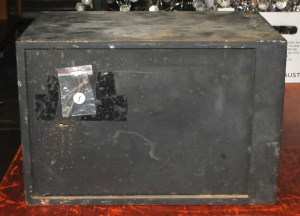 Lot 53 - Vintage heavy Metal Lockable Safe w Key, internal hinged door - 46cm W