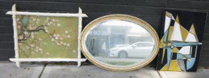 Lot 79 - 3 x pieces Framed Oriental Mixed Media in faux Bamboo frame, decorative