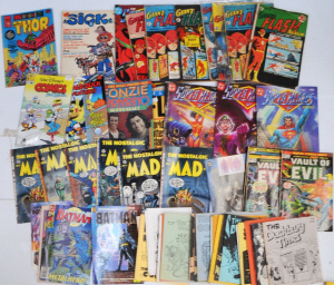 Lot 99 - Box Lot of Mixed & Assorted Comics Mad Magazines, 2 x Vault of Evil