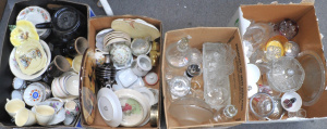 Lot 124 - 4 x Boxes of Assorted Glass & China incl Serving Plates, Decanters