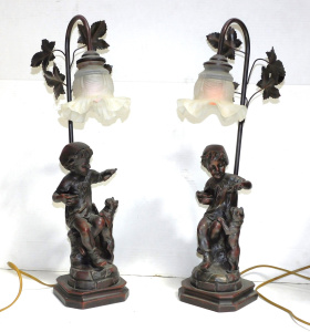 Lot 133 - Pair of Vintage Victorian style metal figural lamps - Boy with dog &am