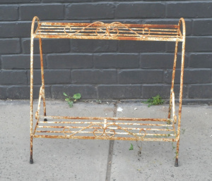 Lot 140 - Small vintage 2 Tier Plant stand - white painted metal with scrolly dc