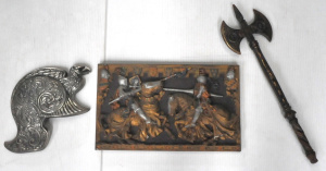 Lot 143 - 3 x Medieval Themed Items incl A Marcus Designed Ceramic Relief of Two