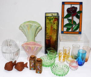 Lot 151 - Mixed Group lot inc Coloured Glass, Ceramics, - Leadlight Panel &