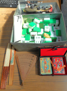 Lot 157 - Group Assorted Oriental items, incl Playing Cards, Mah Jong set, Diora