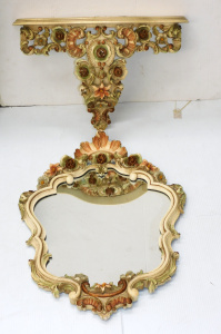 Lot 175 - 2 pce Vintage Italianate Console Hall table & Mirror - ornate carv