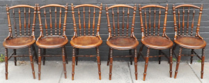Lot 176 - Set of 6 1930s Turned Wooden Dining Chairs w Press Pattern Bases