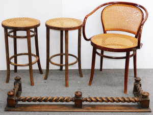 Lot 179 - 4 pces occasional furniture inc 2 x Bentwood Rattan Stools, Bentwood R