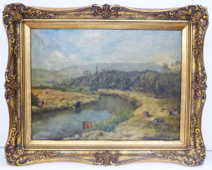Lot 206 - F Tayler (Active c1890-1920s) Gilt framed Oil Painting on Canvas laid