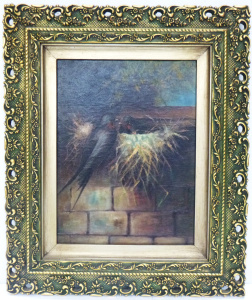 Lot 214 - Artist Unknown - Gilt framed c1900 Oil Painting on Canvas - 2 Birds &a