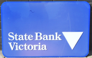 Lot 218 - Vintage State Bank Victoria Perspex Sign - blue ground with raised whi