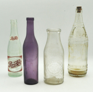 Lot 266 - 4 x vintage Glass Bottles - Purple IXL, Pepsi, Milsworth Mentone &