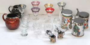 Lot 269 - Lot of Mixed Ceramic & Glass Barware Items incl Beer Steins, Wine