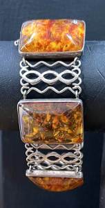 Lot 319 - Vtg wide Amber and silver Bracelet marked 835