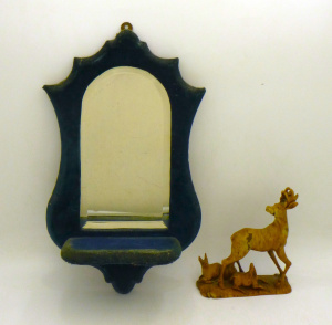 Lot 325 - 2 x vintage items inc, Carved Stone deer with fawns figurine, approx 1