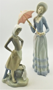 Lot 329 - 2 x Vintage Lladro Porcelain figures incl Lady with a parasol - Aranju