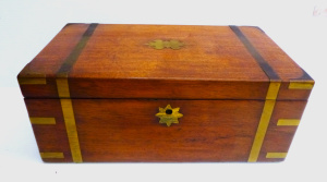Lot 342 - Large, Circa 1900 Anglo Indian Teak Writing box with writing slope, si
