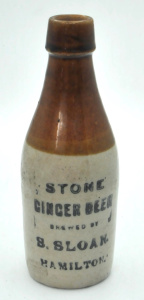 Lot 353 - Vintage S Sloan of Hamilton Stone Ginger Beer Bottle - impressed mark