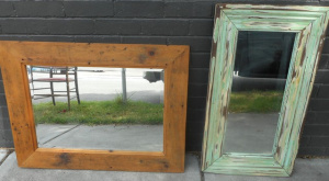 2 x Large Mirrors in Distressed Wooden Frames, largest 73x99cm