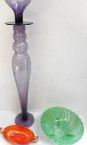 Group lot Coloured glass, incl Tall purple vase 610cmH (AF), Carnival glass (AF)