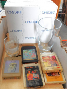 Mixed Box lot, incl Krosno Vase, Whiskey glass and 6xWine glasses, 8-Track Cartr